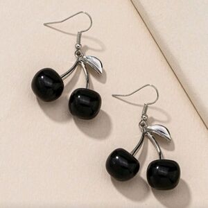 NEW! Black Cherry & Silver Plated Dangle Hook Earrings